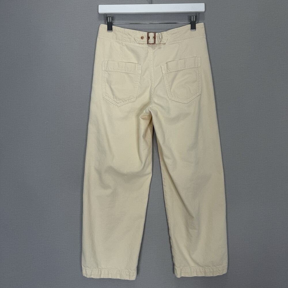 Pilcro Anthro Mid-Rise Wide-Leg Trouser Jeans Womens 26 Cream Utility Pants Boho - Picture 5 of 13